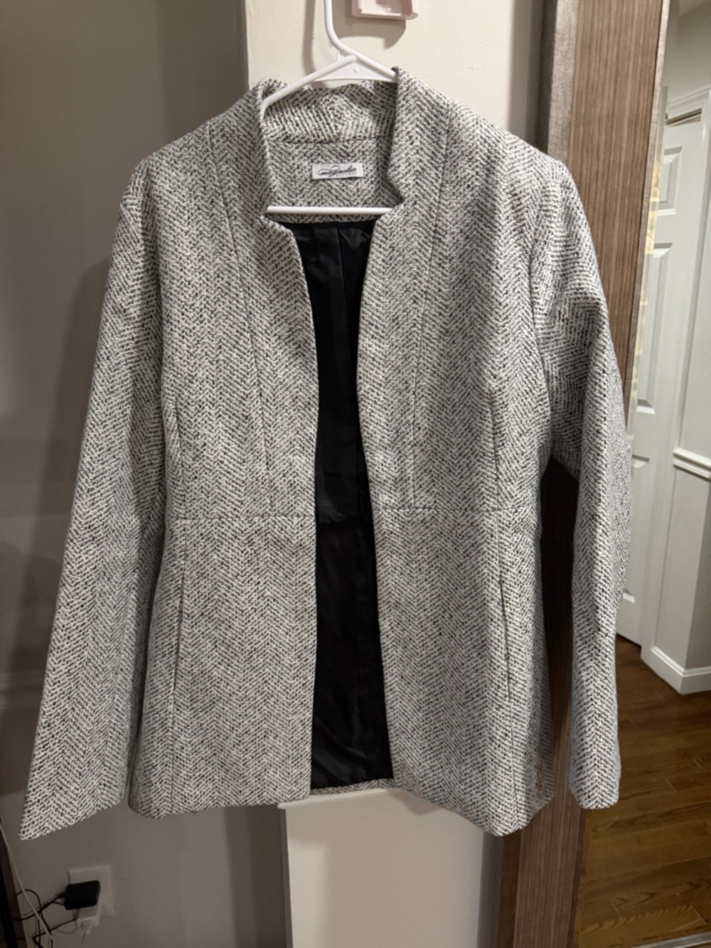 Women's Light Gray Tweed Open-Front Blazer Jacket